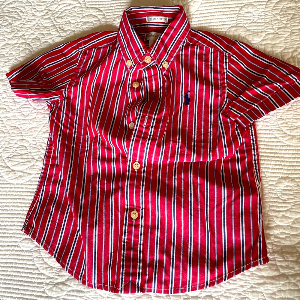 Ralph Lauren 18 Month Red and Blue Striped Button Up